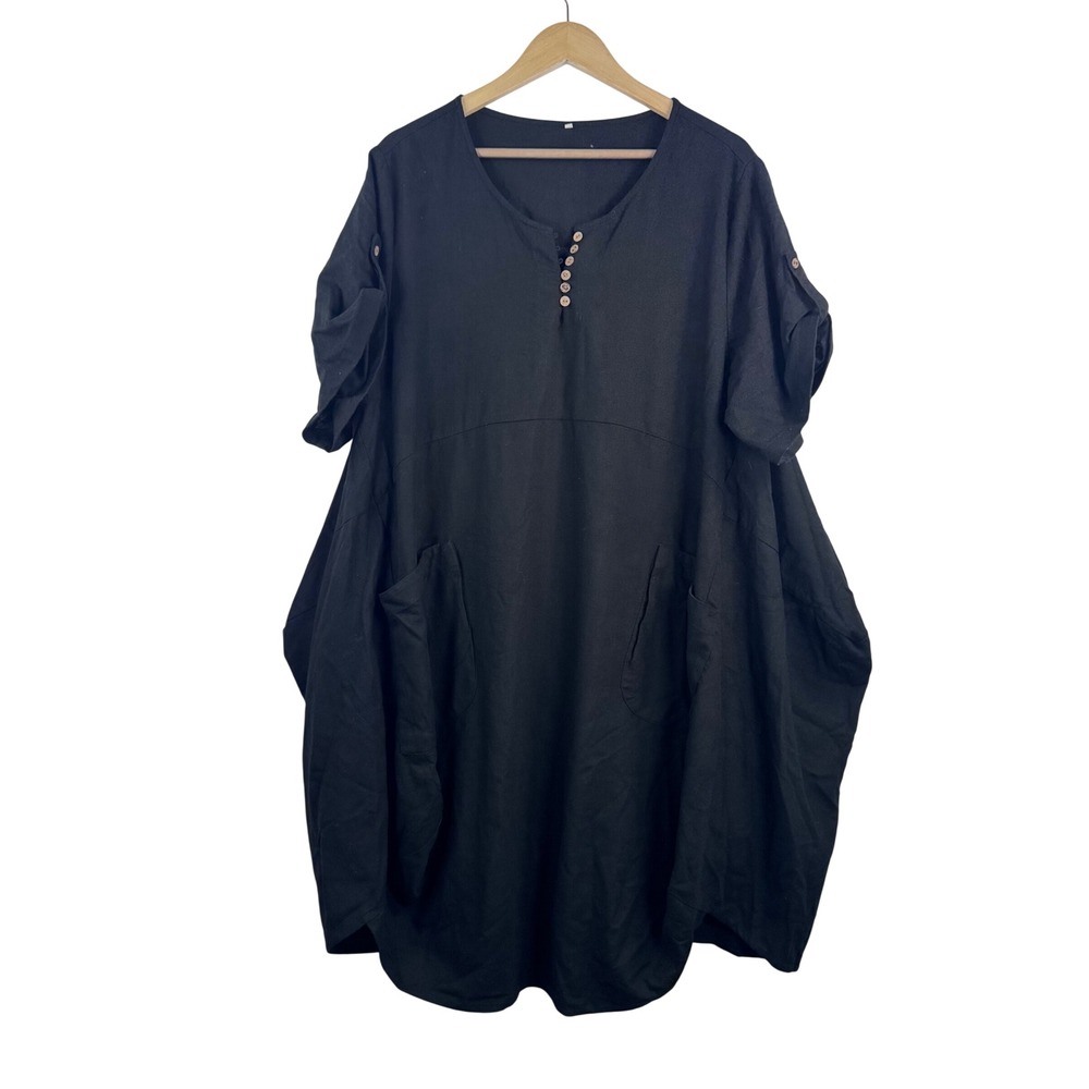 Minibee Linen Blend artsy Dress sz XL Black Lagenlook beach boho black